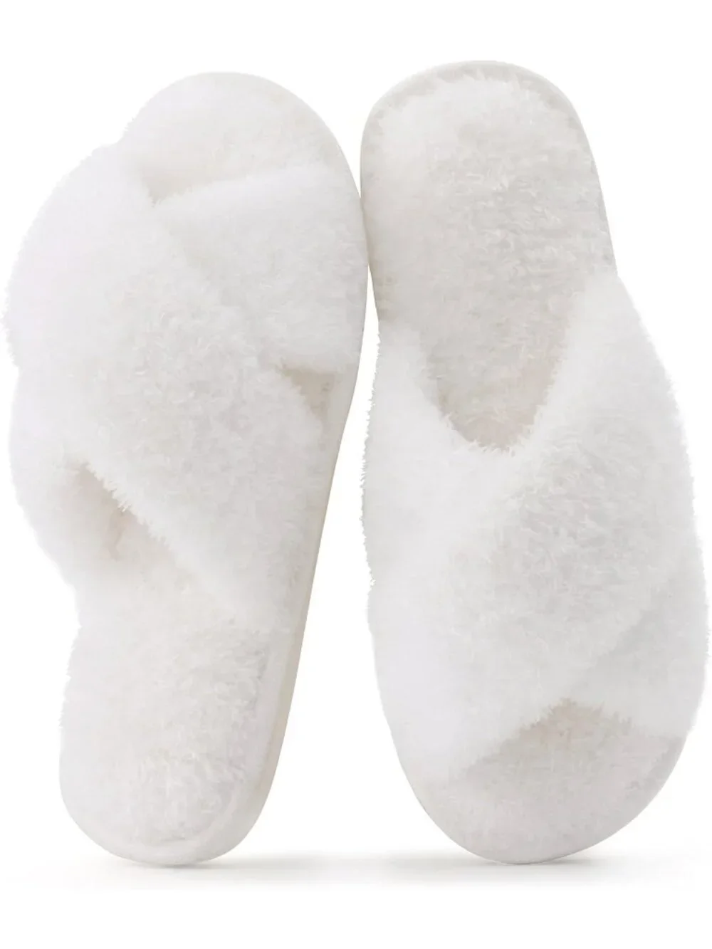 Women's White Velvet Fuzzy Cross Band Memory Foam House Open Toe Slipper Shoes - Picture 1 of 6